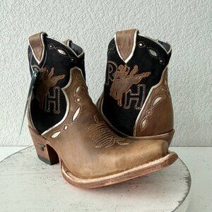 Lane RODEO HOUSTON Cowboy Booties Brown Western Snip Toe Short Boots Womens 8.5